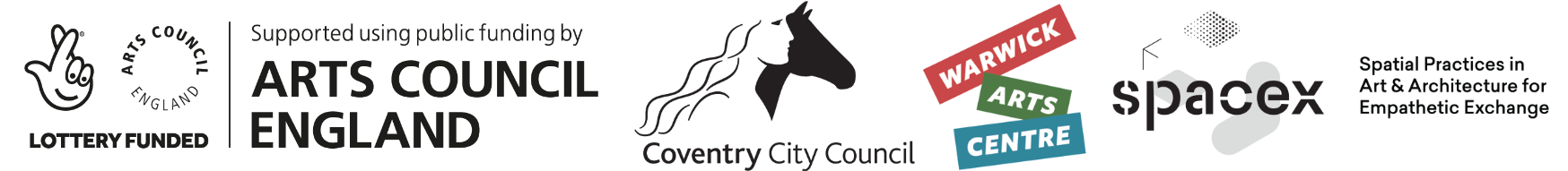 Logos for Arts Council England, Coventry City Council, Warwick Arts Centre and SpaceX